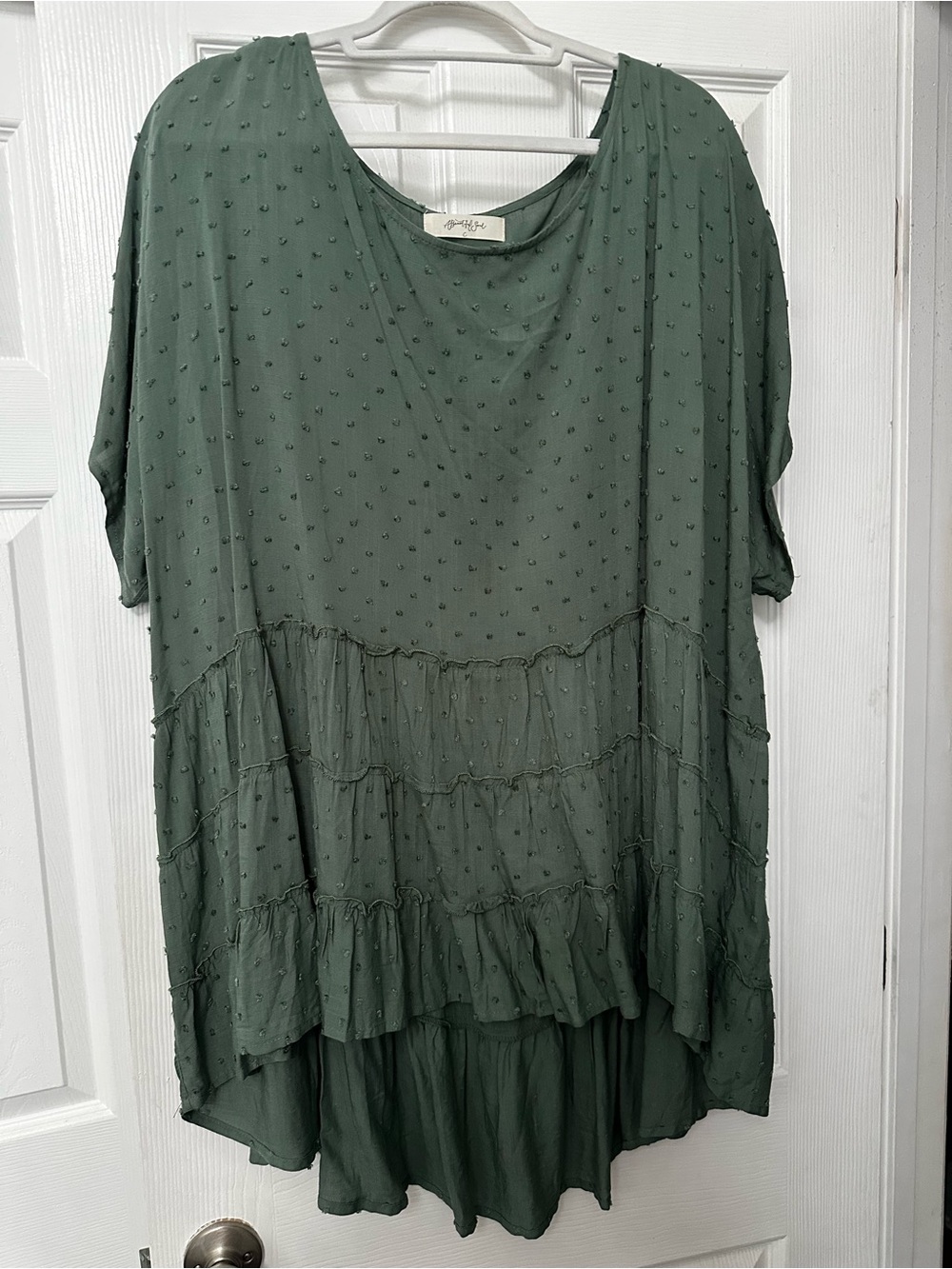 Arula size C (3X) Boho Ruffle Swiss Dot Tunic Top - Green